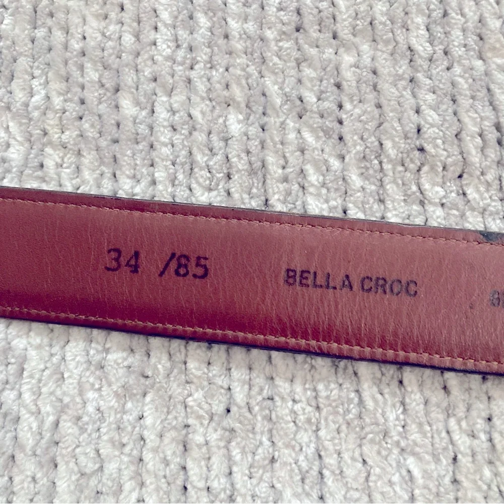 Vintage Crook Horn Bella Croc Brown Leather Belt‎ Size 34 Handmade USA 90s Y2K